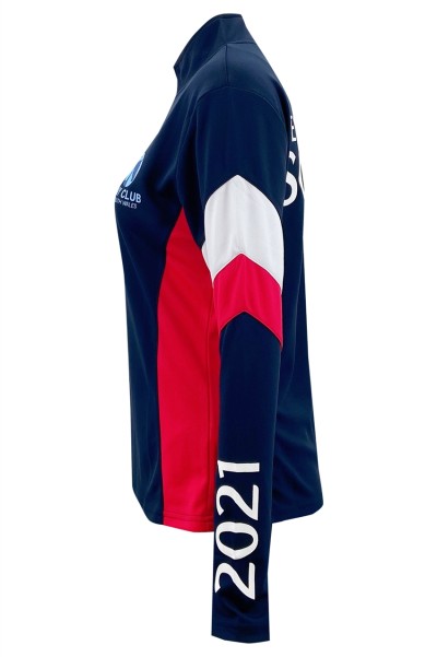 Customized multi-color color matching half chest zipper design flat machine neck contrast color printing logo women's horse racing training suit   W222 detail view-2